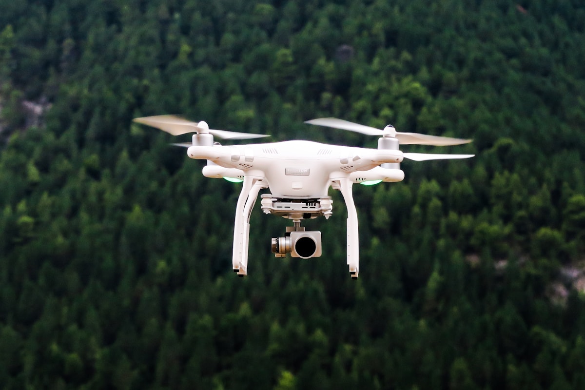 Drone flying outdoors