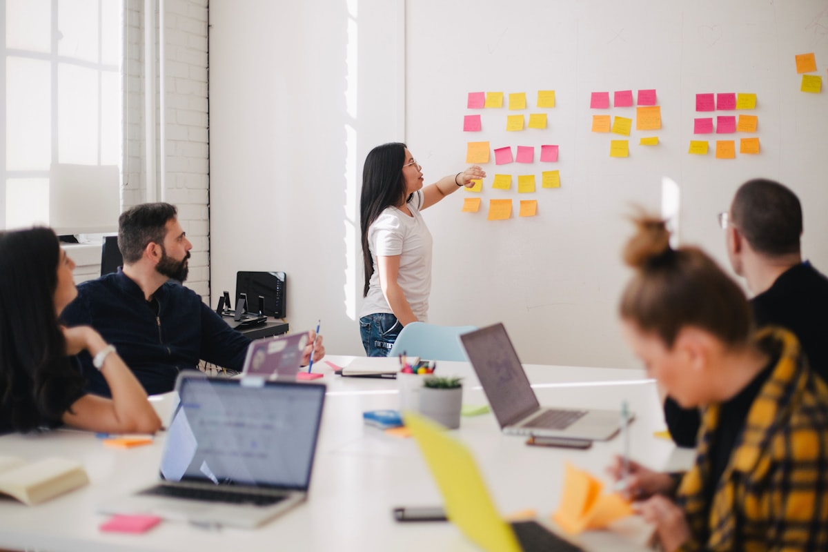 Team using AI workplace tools in a modern office